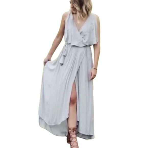 Free People Fiona Long Gray Floral Embroidered Wrap Maxi Dress SIZE S - Picture 8 of 10